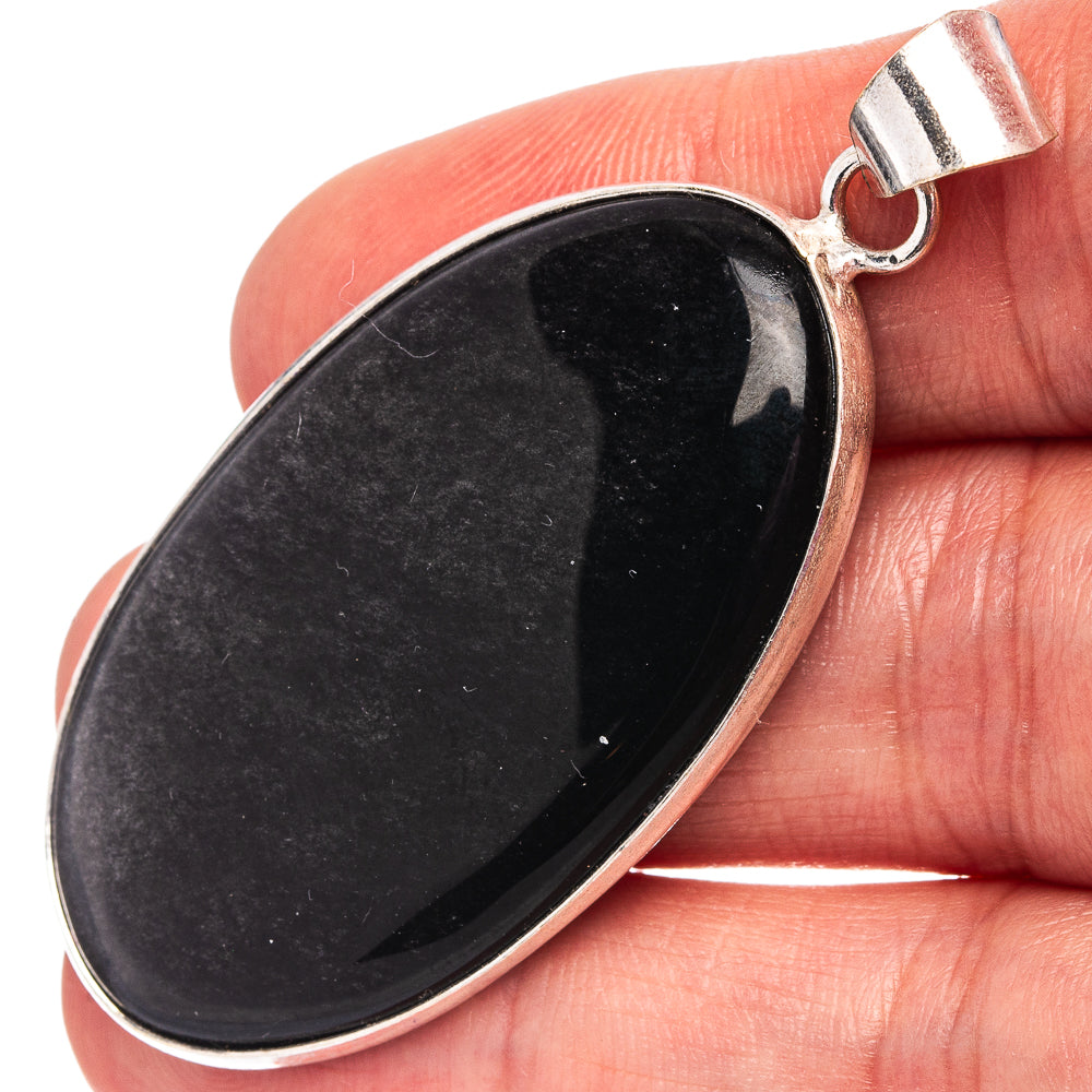 Golden Sheen Obsidian Pendant 2 1/4" (Silver Plated)