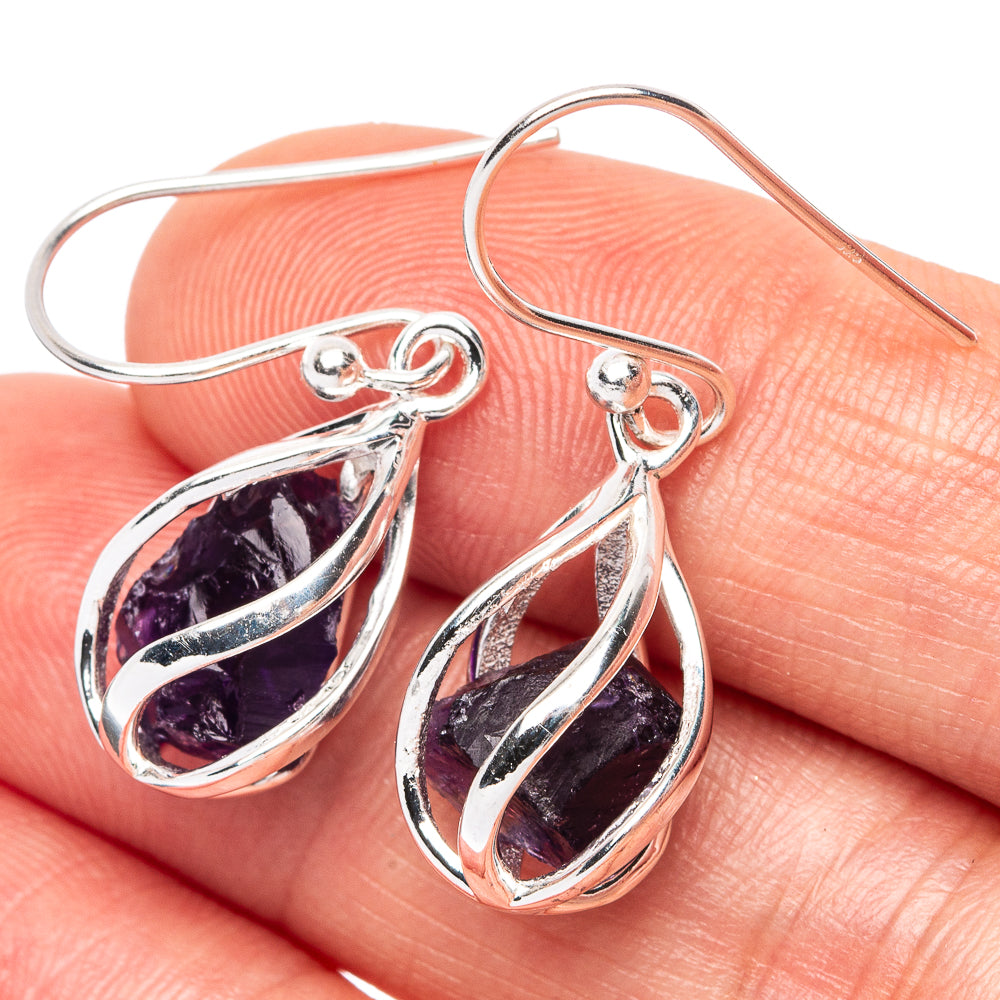Amethyst Caged Earrings 1 1/4" (925 Sterling Silver) E2548