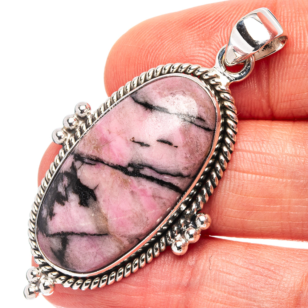 Premium Rhodonite Pendant 1 7/8" (.925 Sterling Silver)