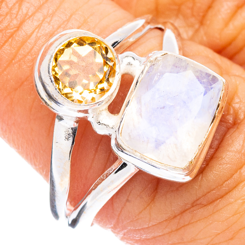 Rainbow Moonstone, Citrine Ring Size 7 (925 Sterling Silver) R7912