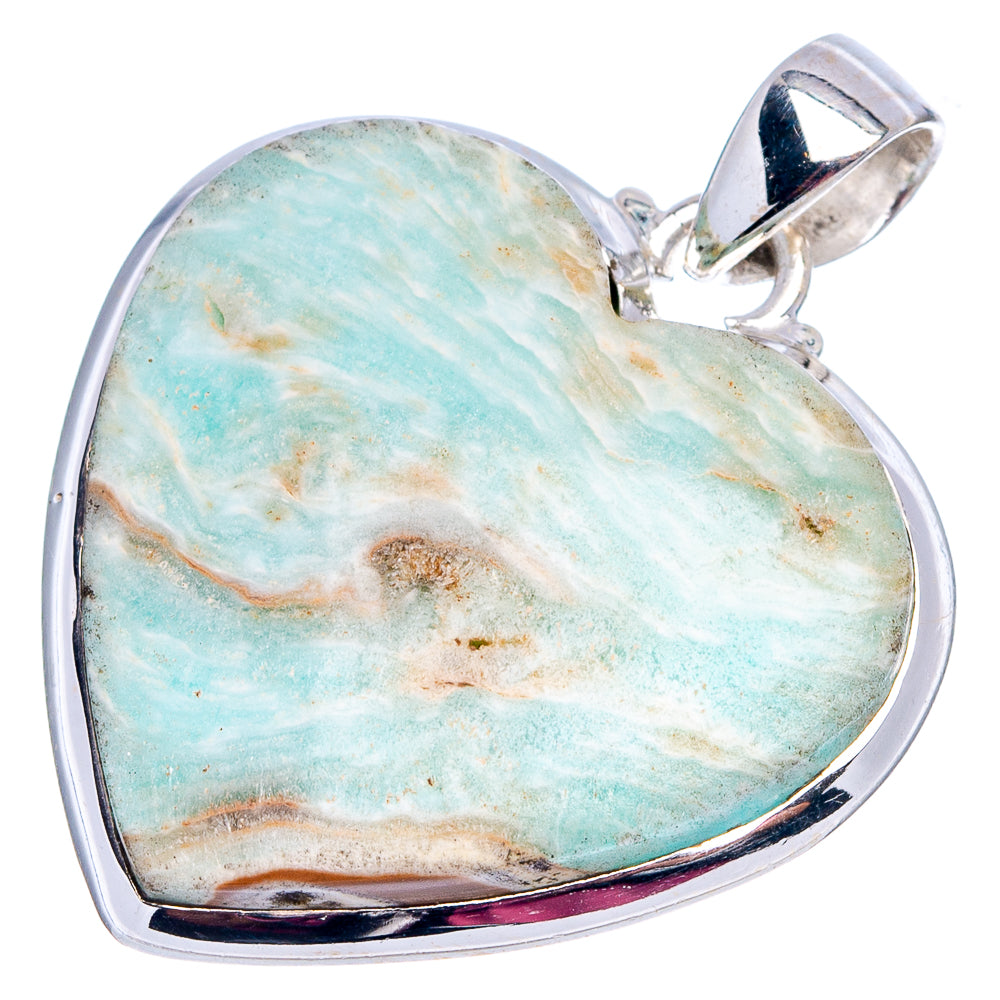 Blue Aragonite Heart Pendant 1 3/8" (.925 Sterling Silver)