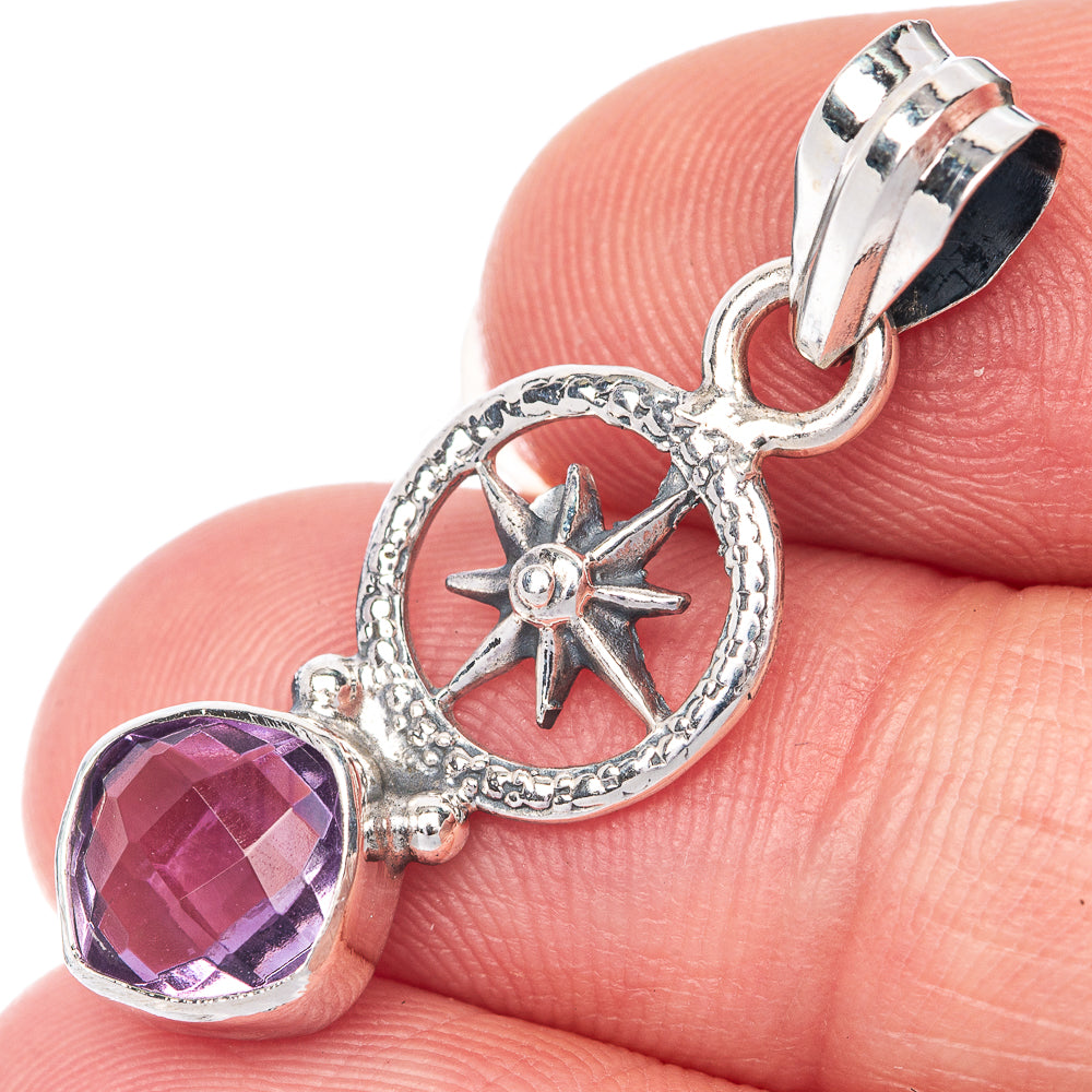Faceted Amethyst Dainty Pendant 1 1/4" (925 Sterling Silver) P39919