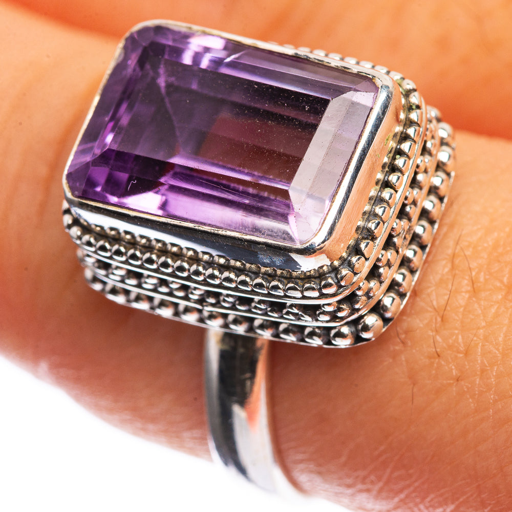 Faceted Pink Amethyst 925 Sterling Silver Ring Size 9