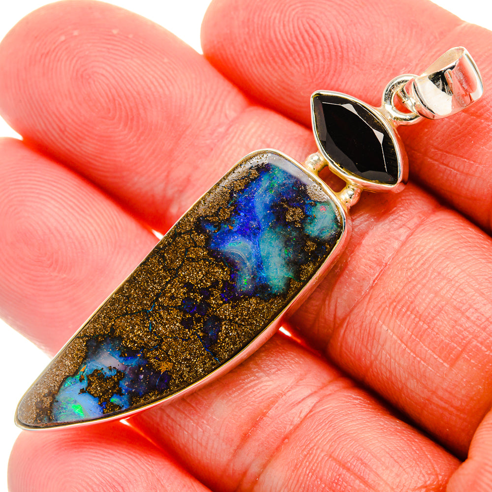 Boulder Opal, Garnet Pendant 2 1/4" (925 Sterling Silver) PD37919