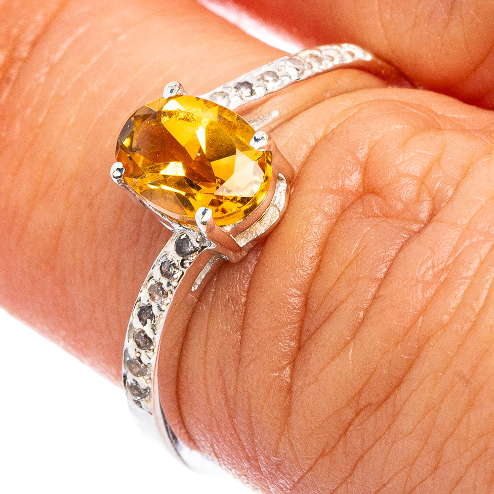 Value Faceted Citrine, Cubic Zirconia Ring Size 6 (.925 Sterling Silver)
