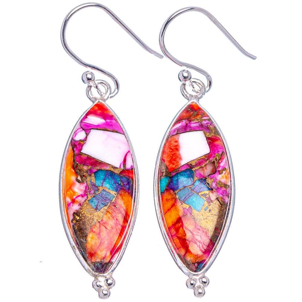 Pink Dahlia Mohave Turquoise Earrings 1 3/4" (.925 Sterling Silver)