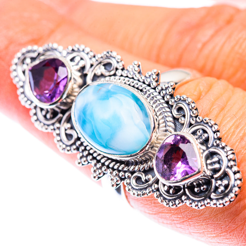 Large Larimar, Amethyst Ring Size 7.25 (925 Sterling Silver) RING140222