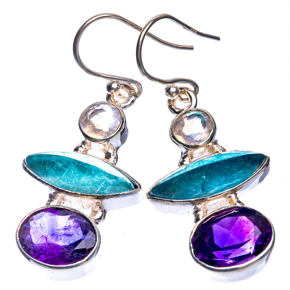 Amethyst, Aquamarine, Rainbow Moonstone Earrings 1 5/8" (925 Sterling Silver) E432651