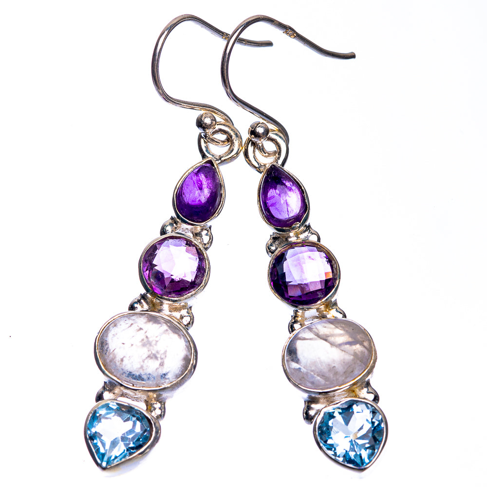 Rainbow Moonstone, Amethyst, Blue Topaz Earrings 1 7/8" (925 Sterling Silver) E432688