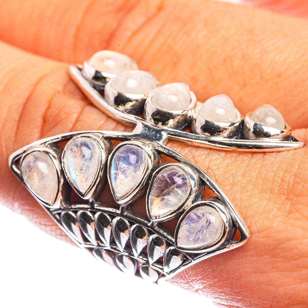 Large Rainbow Moonstone 925 Sterling Silver Ring Size 8.25