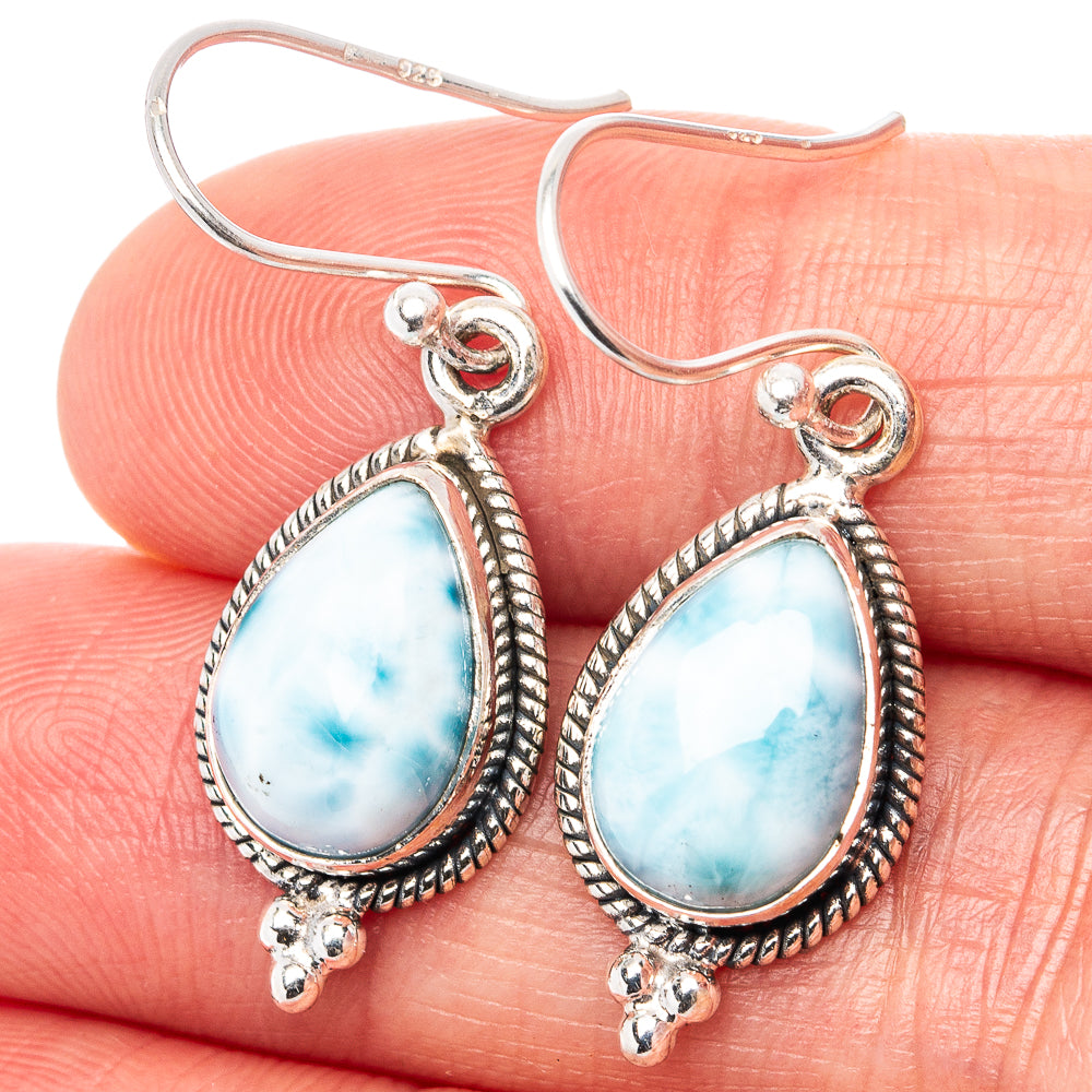 Rare Larimar Earrings 1 3/8" (.925 Sterling Silver)