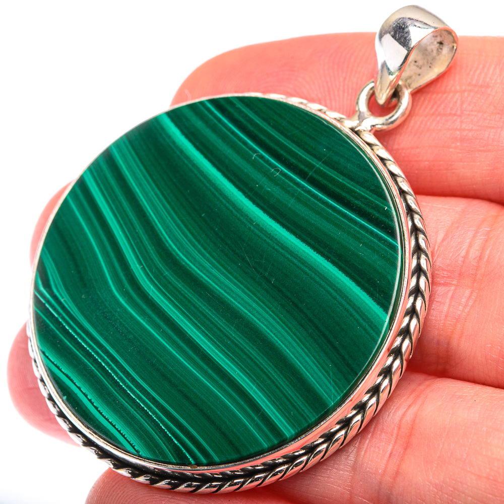 Malachite Coin Pendant 2" (925 Sterling Silver) PD38481