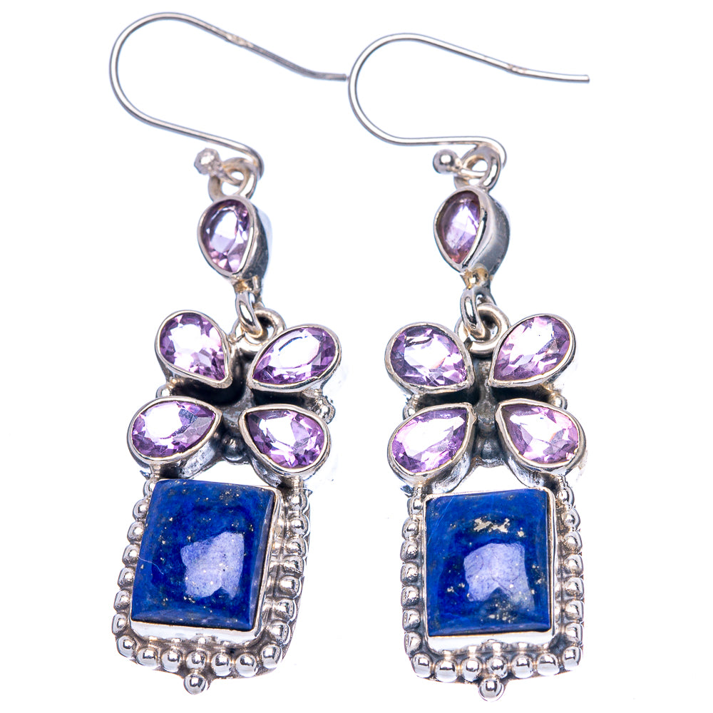 Premium Lapis Lazuli, Amethyst Earrings 2 1/8" (925 Sterling Silver) E1628