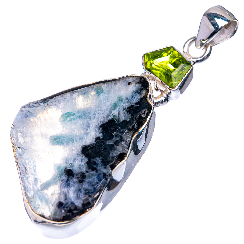 Raw Rainbow Moonstone, Peridot Pendant 2 1/8" (925 Sterling Silver) P39274