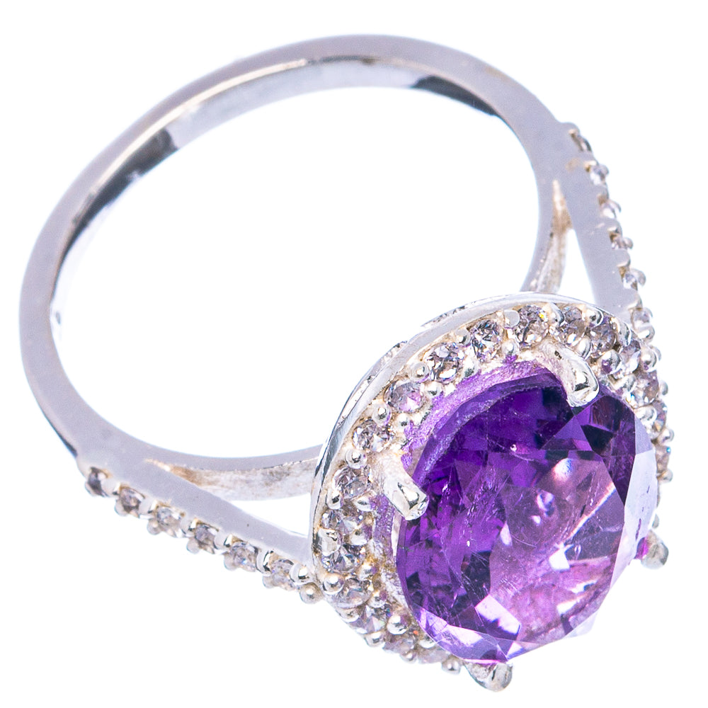 Faceted Amethyst, Cubic Zirconia Ring Size 7 (.925 Sterling Silver)