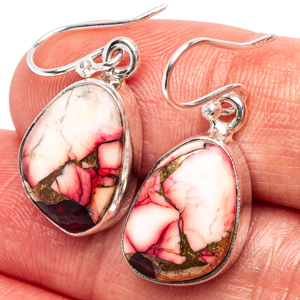 Red Dahlia Mohave Turquoise Earrings 1 1/8" (.925 Sterling Silver)