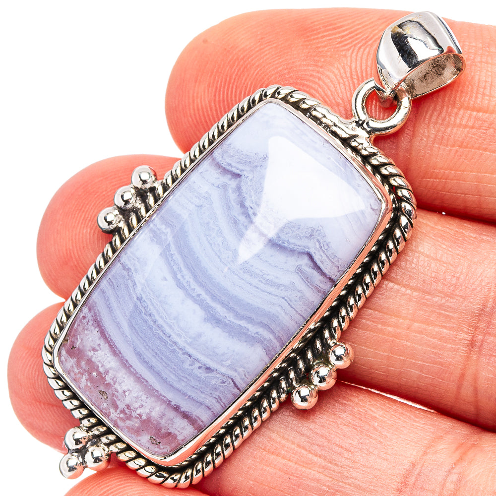 Premium Blue Lace Agate Pendant 1 7/8" (.925 Sterling Silver)