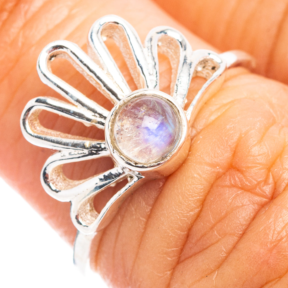 Rainbow Moonstone Daisy Dainty Ring Size 5.75 (.925 Sterling Silver)