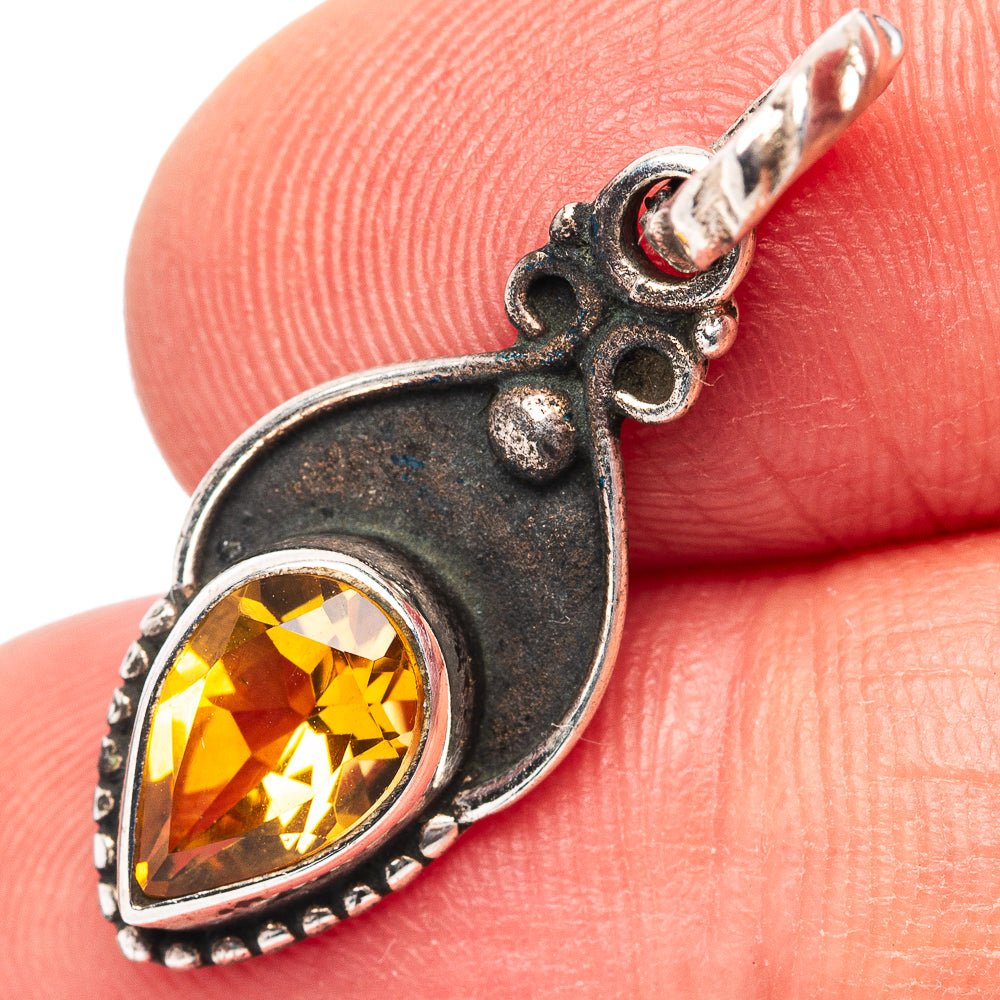 Dainty Citrine Pendant 1 1/8" (.925 Sterling Silver)
