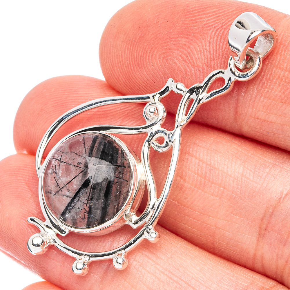 Premium Tourmalinated Quartz Pendant 1 5/8" (925 Sterling Silver) P45002