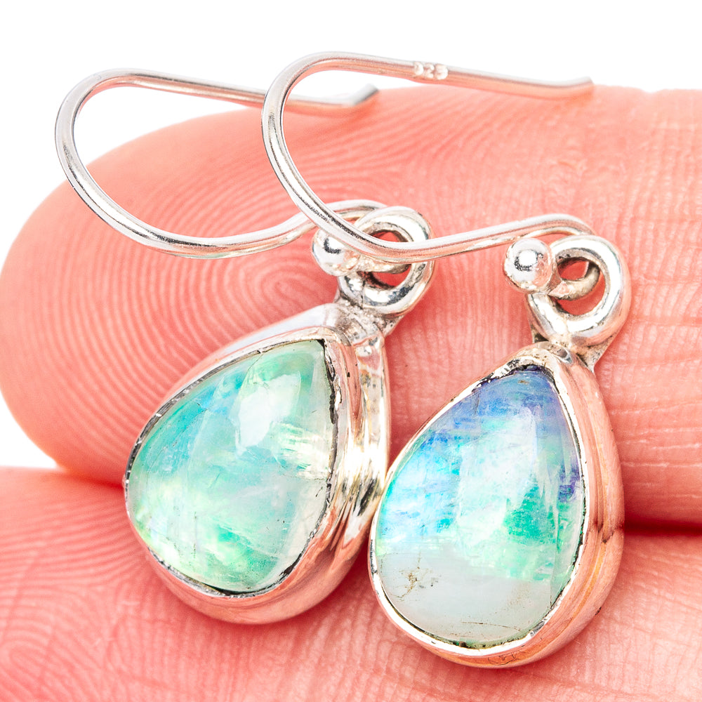 Green Moonstone Earrings 1 1/8" (925 Sterling Silver) E1360