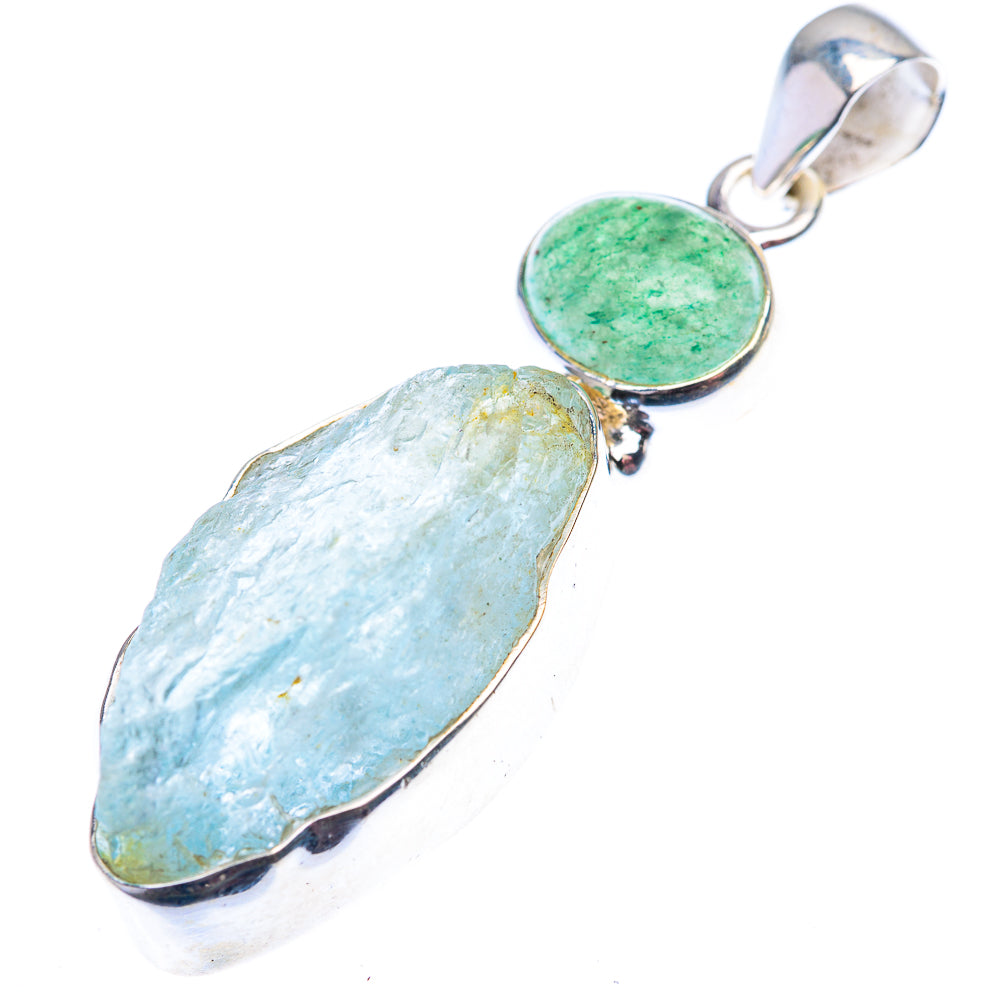 Raw Aquamarine, Green Aventurine Pendant 2 1/8" (925 Sterling Silver) PD38521