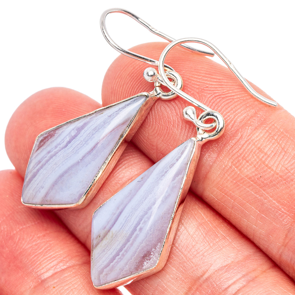 Blue Lace Agate Earrings 1 5/8" (925 Sterling Silver) E1826
