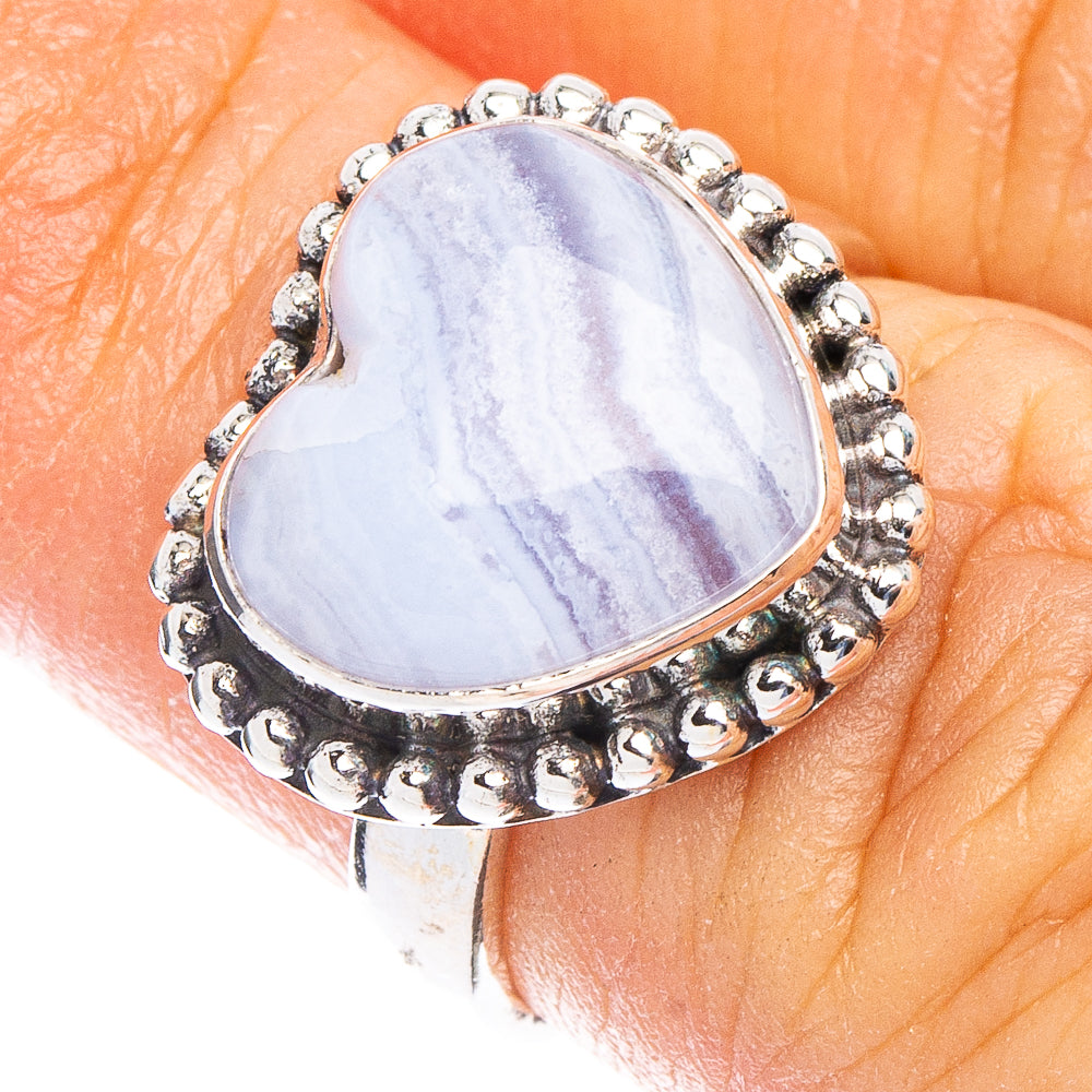 Blue Lace Agate Heart Ring Size 5 (925 Sterling Silver) R6695