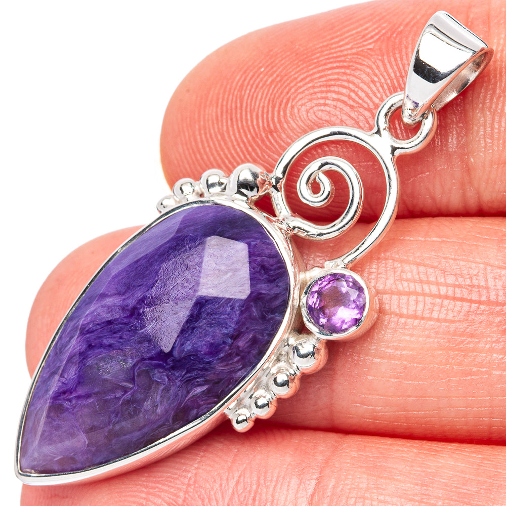 Asc Premium Charoite, Amethyst Pendant 1 5/8" (925 Sterling Silver) P42272