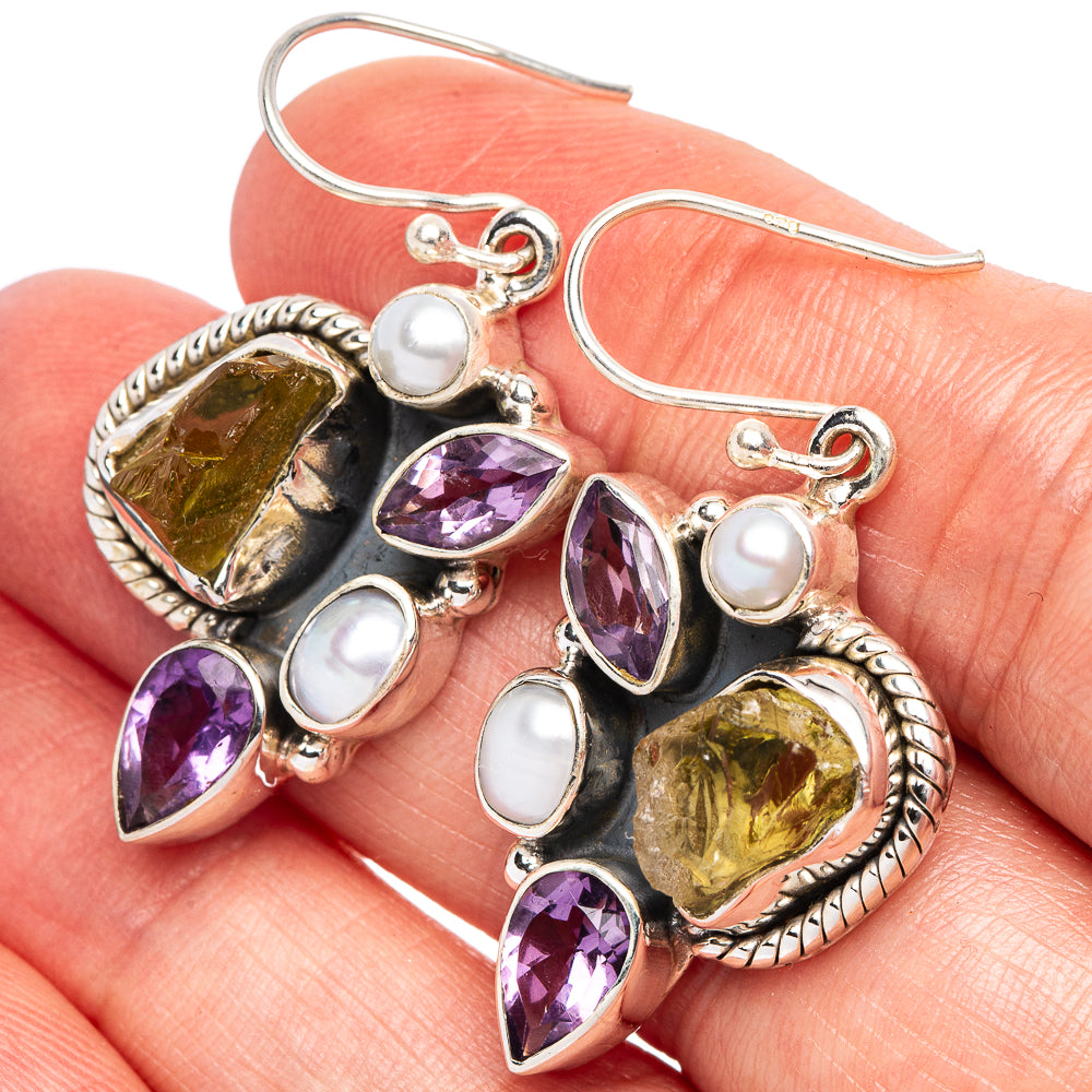 Citrine, Amethyst, Cultured Pearl Premium Earrings 1 5/8" (925 Sterling Silver) E2358