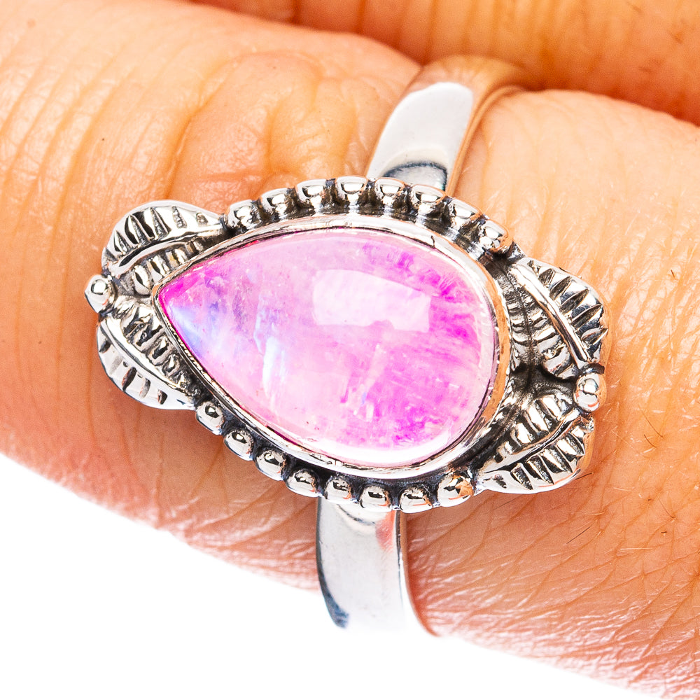 Pink Moonstone Ring Size 8.5 (925 Sterling Silver) R3723