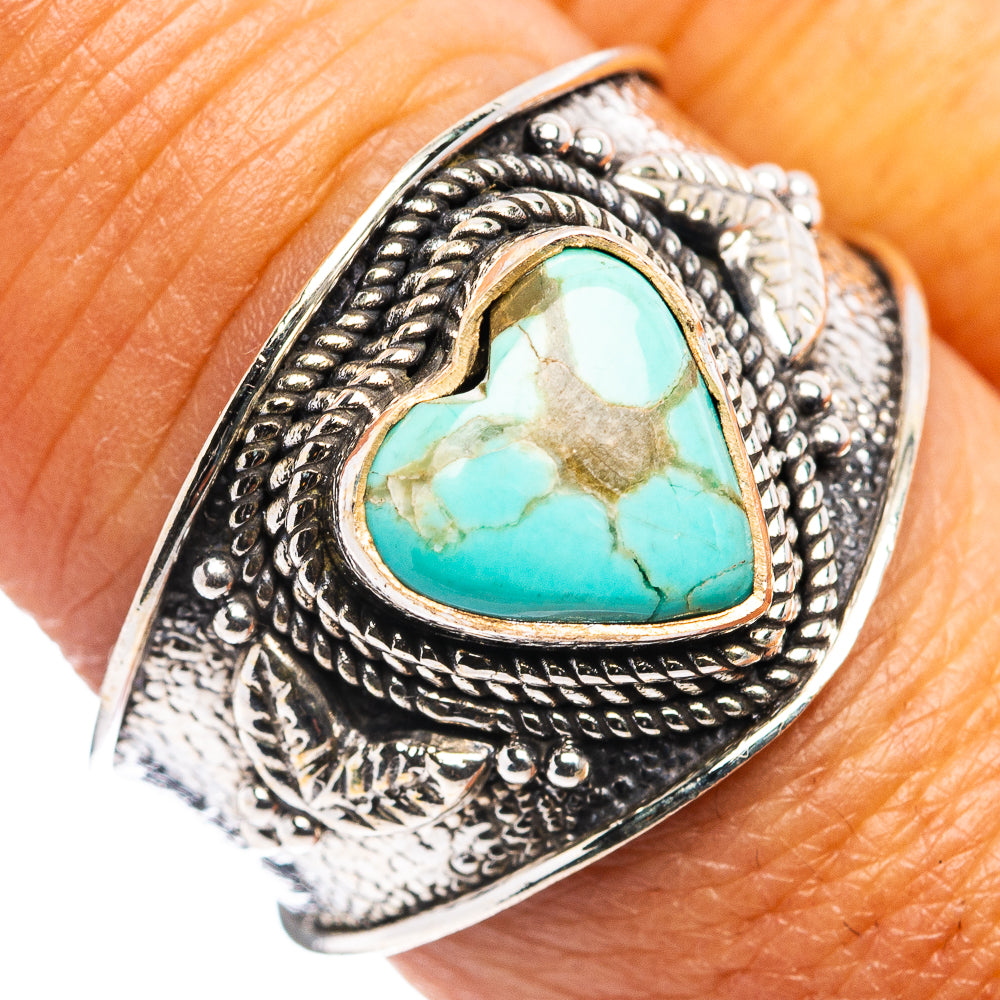 Rare Number 8 Mine Turquoise Heart Ring Size 8.5 (.925 Sterling Silver)