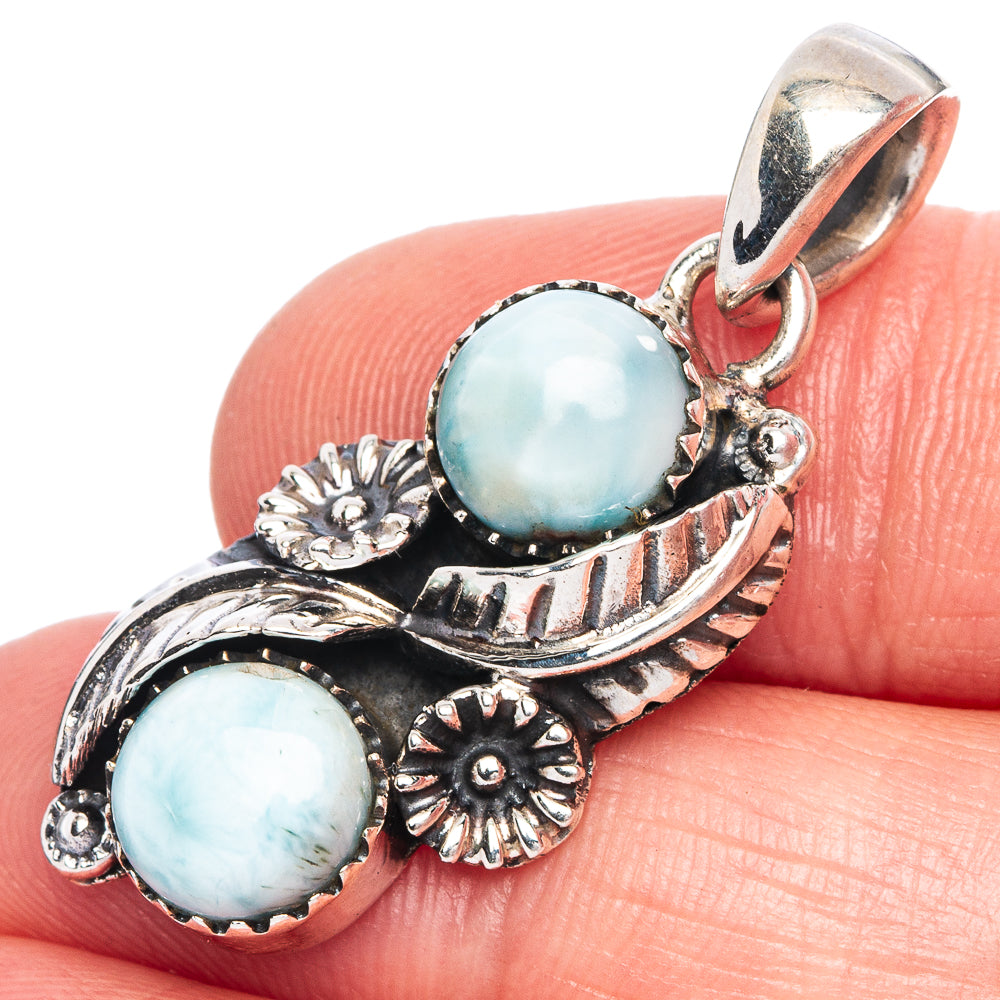 Larimar Flower Pendant 1 1/2" (925 Sterling Silver) P40249