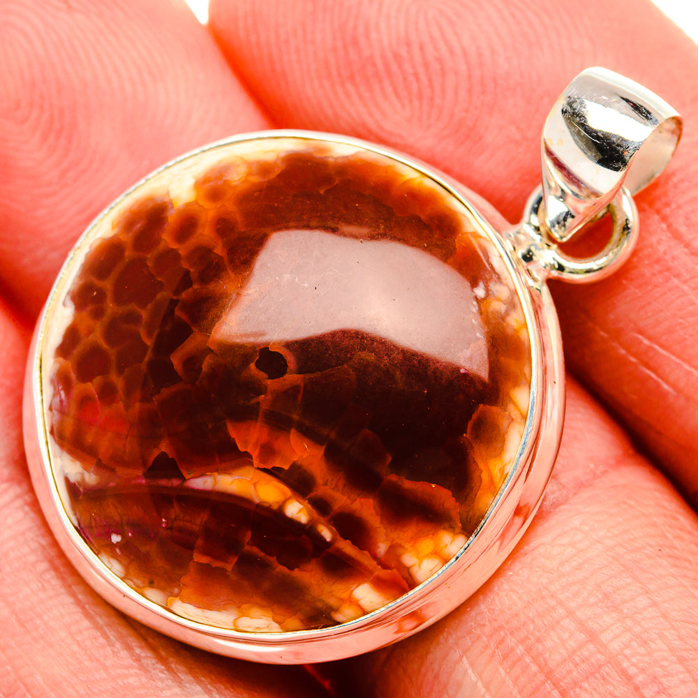 Fire Crab Agate 925 Sterling Silver Pendant 1 1/2" (925 Sterling Silver) PD38407