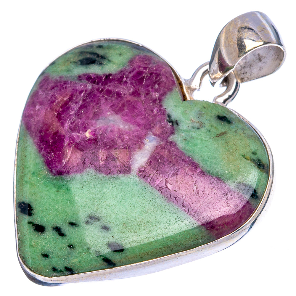 Ruby Zoisite Heart Pendant 1 3/8" (925 Sterling Silver) P43322