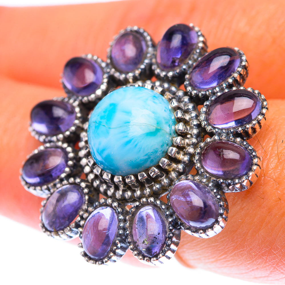 Large Larimar, Tanzanite Ring Size 7.25 (925 Sterling Silver) RING140010