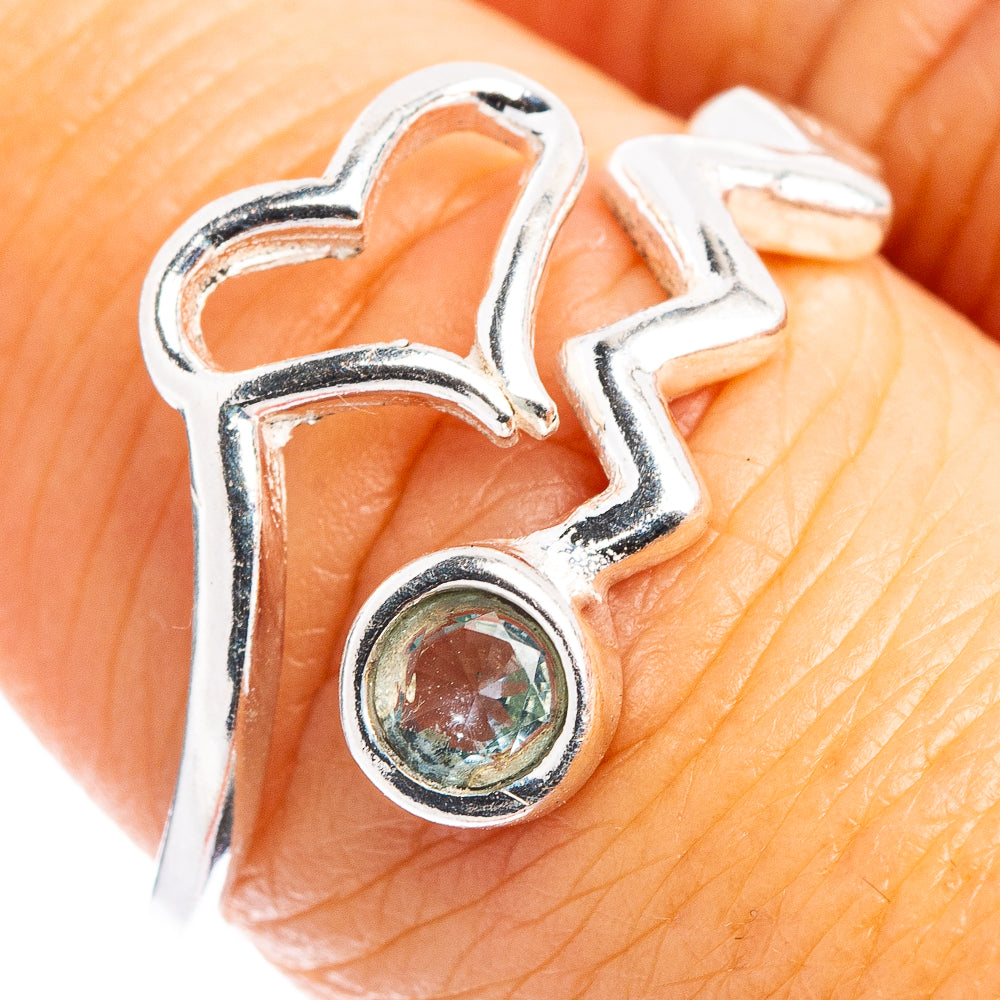 Blue Topaz Heart Dainty Ring Size 8 Adjustable (.925 Sterling Silver)