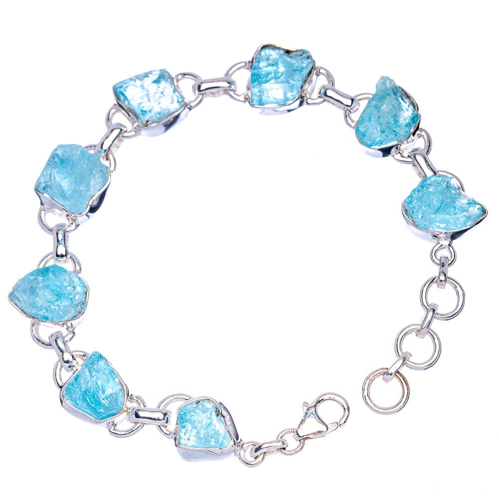 Rough Aquamarine Bracelet 7 1/8 To 8" (925 Sterling Silver) B90348