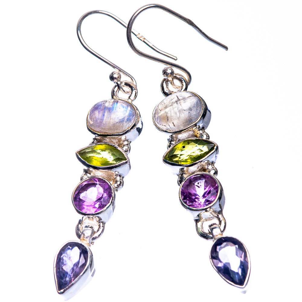 Rainbow Moonstone, Peridot, Amethyst, Tanzanite Earrings 2 1/8" (925 Sterling Silver) E432546