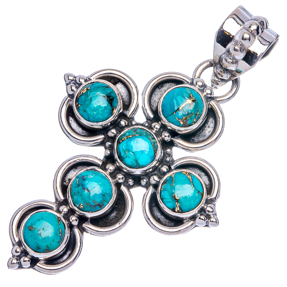 Blue Copper Composite Turquoise Cross Pendant 1 5/8" (925 Sterling Silver) P40310