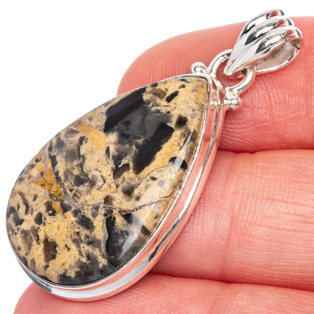Tiger Dendritic Agate Pendant 1 1/2" (925 Sterling Silver) P40725
