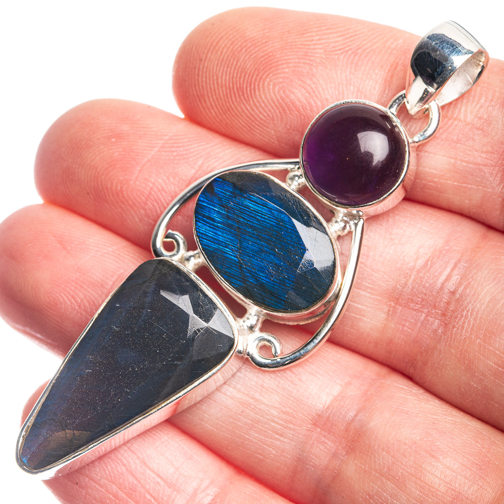 Labradorite, Amethyst 925 Sterling Silver Pendant 2 3/8"