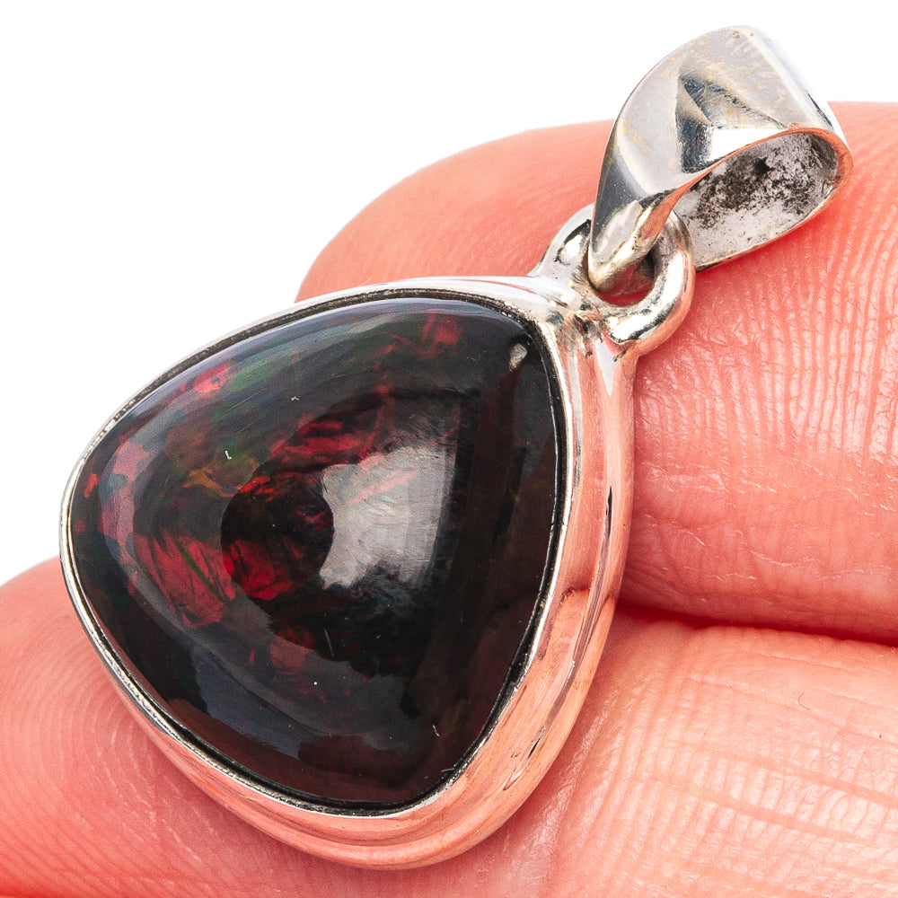 Rare Black Opal Pendant 1 1/8" (925 Sterling Silver) P43339