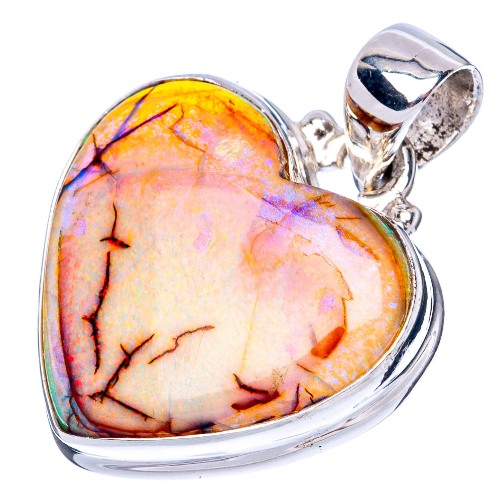 Rare Sterling Opal Heart Pendant 1 1/8" (925 Sterling Silver) P42001
