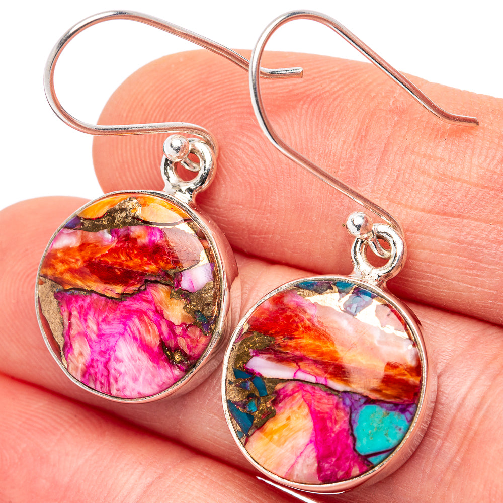 Pink Dahlia Mohave Turquoise Earrings 1 3/8" (.925 Sterling Silver)