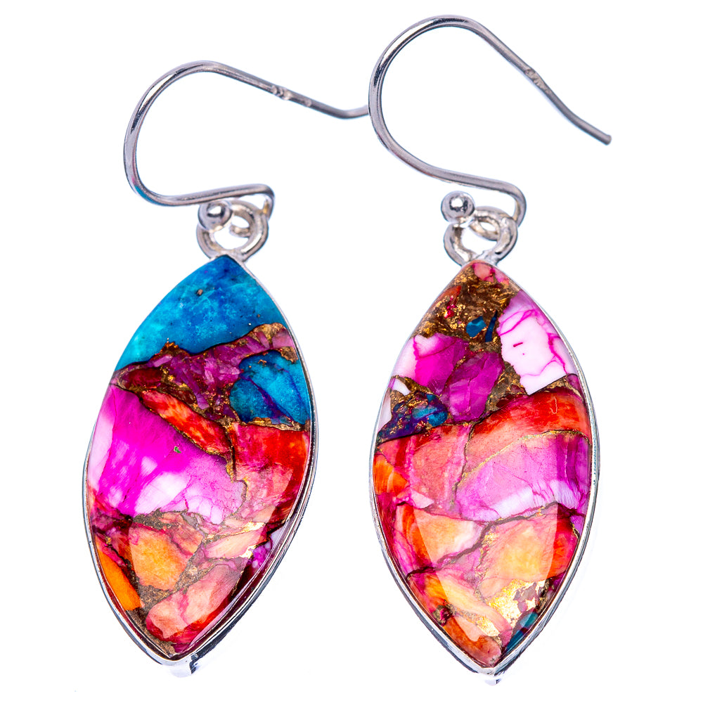 Kingman Pink Dahlia Turquoise Earrings 1 5/8" (925 Sterling Silver) E1677