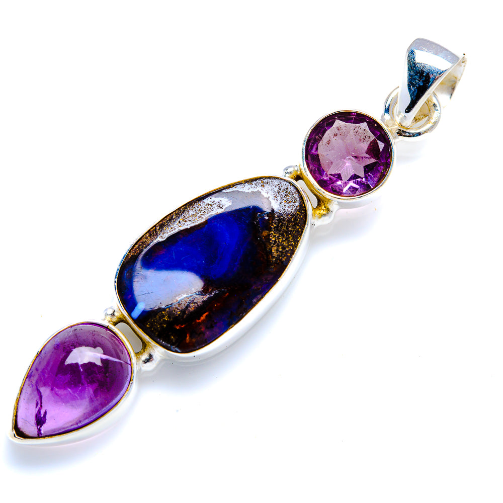 Boulder Opal, Amethyst 925 Sterling Silver Pendant 2 1/4" (925 Sterling Silver) PD38316