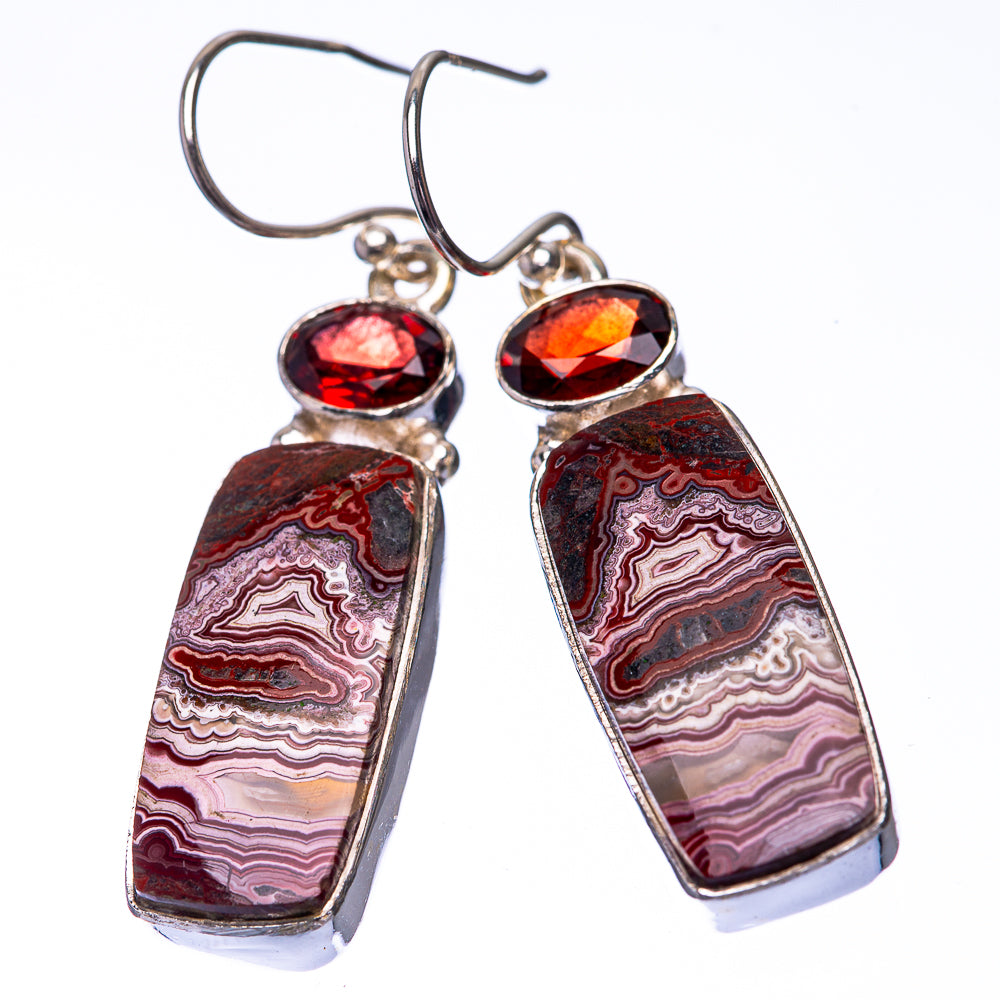Crazy Lace Agate, Garnet 925 Sterling Silver Earrings 1 3/4" (925 Sterling Silver) EARR432217