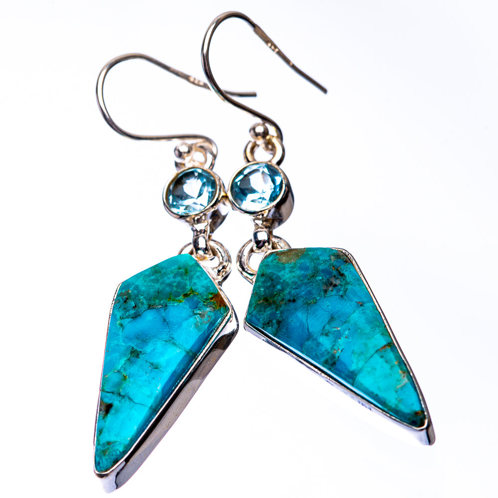 Chrysocolla, Blue Topaz Earrings 1 7/8" (925 Sterling Silver) E432261