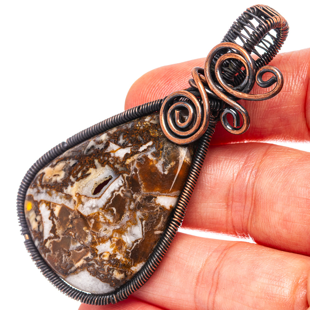 Turkish Tube Agate Wire Wrap Pendant 2 5/8" (Oxidized Copper)